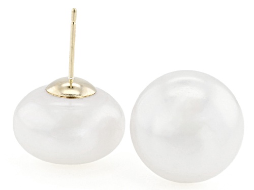 13mm White Cultured Freshwater Pearl 14k Yellow Gold Stud Earrings