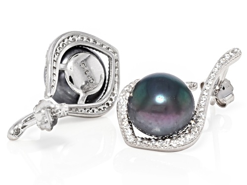 10mm Black Cultured Freshwater Pearl With Bella Luce® Rhodium Over Sterling Silver Earrings