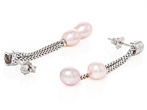 6mm Pink Cultured Freshwater Pearl Rhodium Over Sterling Silver Earrings