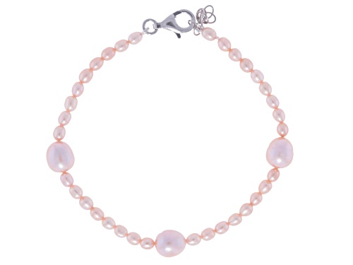 3-8.5mm Peach Cultured Freshwater Pearl Rhodium Over Silver Strand Necklace & Bracelet Set