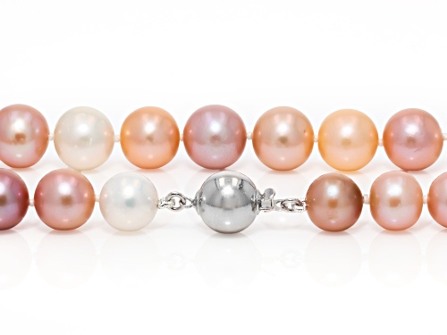 9.5mm Multi-Color Cultured Freshwater Pearl Rhodium Over Sterling Silver 20 Inch Strand Necklace - Size 20