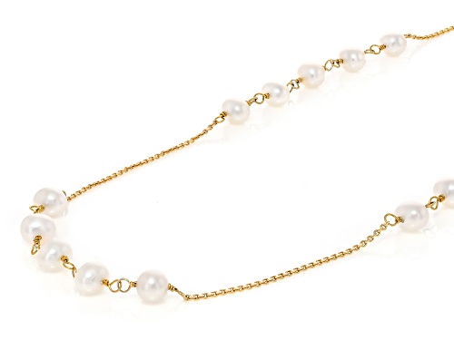 6mm White Cultured Freshwater Pearl 14k Yellow Gold Over Sterling Silver 18 Inch Station Necklace - Size 18