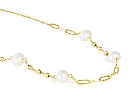 8mm White Cultured Freshwater Pearl 14k Yellow Gold Over Sterling Silver 18 Inch Station Necklace - Size 18