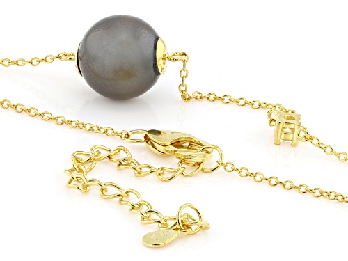 10mm Cultured Tahitian Pearl With Moissanite 18k Yellow Gold Over Sterling Silver 20 Inch Necklace - Size 20