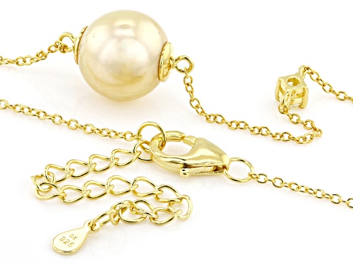 10mm Golden South Sea Pearl With Yellow Moissanite 18k Yellow Gold Over Silver 20 Inch Necklace - Size 20