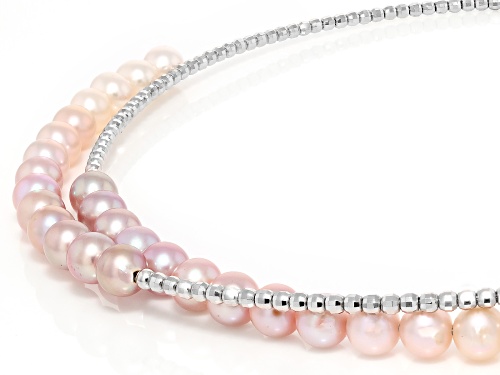 7mm Multi-Color Cultured Freshwater Pearl Rhodium Over Sterling Silver Bypass Necklace