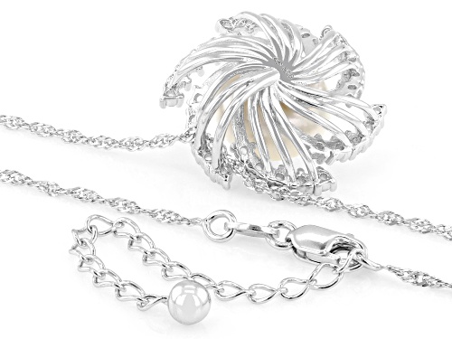 11mm White Cultured Freshwater Pearl With Topaz Rhodium Over Sterling Silver Pendant With Chain