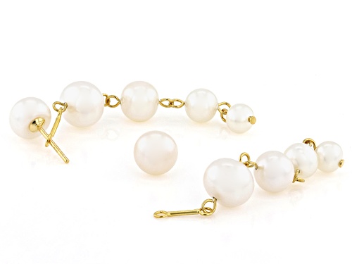 5-9mm White Cultured Freshwater Pearl 18k Yellow Gold Over Sterling Silver Earrings