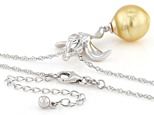 11mm Golden Cultured South Sea Pearl Rhodium Over Sterling Silver Pendant With Chain