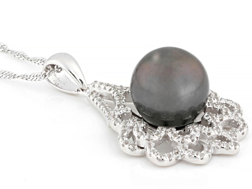 11mm Cultured Tahitian Pearl With Topaz Rhodium Over Sterling Silver Pendant With Chain