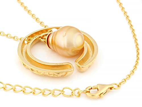 9mm Golden Cultured South Sea Pearl 18k Yellow Gold Over Sterling Silver 18 Inch Necklace - Size 18
