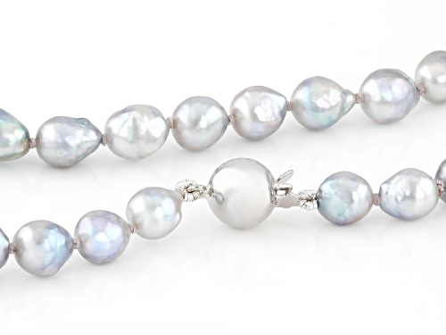 6mm Platinum Cultured Japanese Akoya Pearl Rhodium Over Sterling Silver 18 Inch Strand Necklace - Size 18