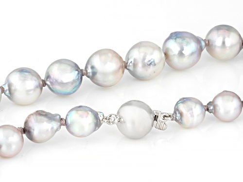 6-8.5mm Platinum Cultured Japanese Akoya Pearl Rhodium Over Sterling Silver 18 Inch Strand Necklace - Size 18