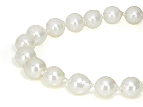6-8.5mm White Cultured Japanese Akoya Pearl Rhodium Over Sterling Silver 18 Inch Strand Necklace - Size 18