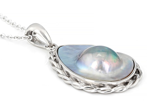 18x25mm Platinum Cultured South Sea Mabe Pearl Rhodium Over Sterling Silver Pendant With Chain
