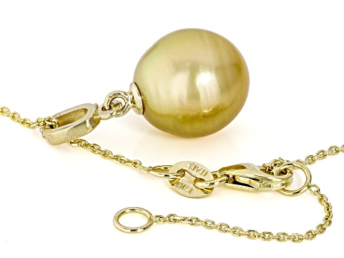 10mm Golden Cultured South Sea Pearl With Diamond Accent 14k Yellow Gold Pendant With Chain