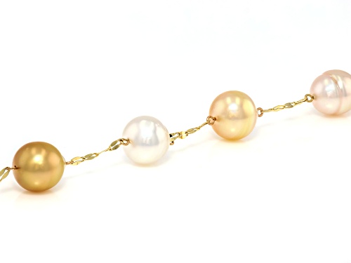 8.5-10mm Multi-Color Cultured South Sea Pearl 14k Yellow Gold Bracelet