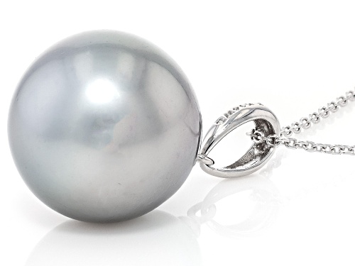 13mm Platinum Cultured Tahitian Pearl 14k White Gold Pendant With Chain