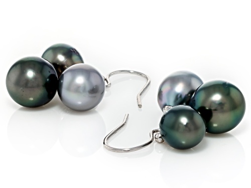 7-11mm Cultured Tahitian Pearl Rhodium Over Sterling Silver Earrings