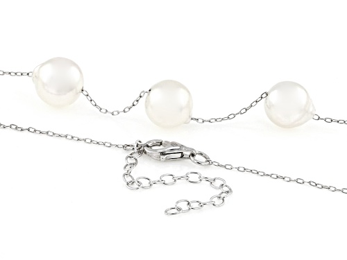 8mm White Cultured Japanese Akoya Pearl Rhodium Over Sterling Silver 17.5 Inch Necklace - Size 17.5