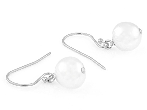8mm White Cultured Japanese Akoya Pearl Rhodium Over Sterling Silver Earrings