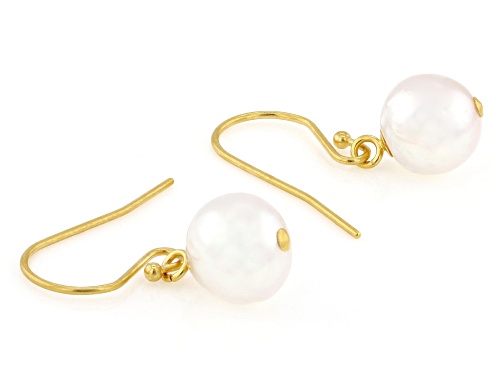 8mm White Cultured Japanese Akoya Pearl 14k Yellow Gold Over Sterling Silver Earrings