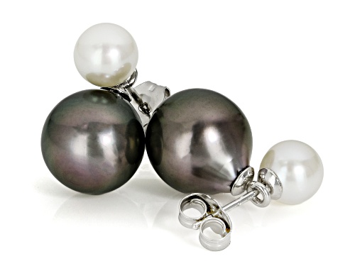 6-10mm Cultured Tahitian & Cultured Japanese Akoya Pearl 14k White Gold Earrings