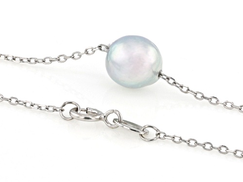 7mm Platinum Cultured Japanese Akoya Pearl Rhodium Over Sterling Silver 24 Inch Necklace - Size 24