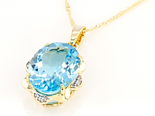 10.92ctw Oval Blue Topaz and .02ctw Round Diamond 10k Yellow Gold Pendant With Chain