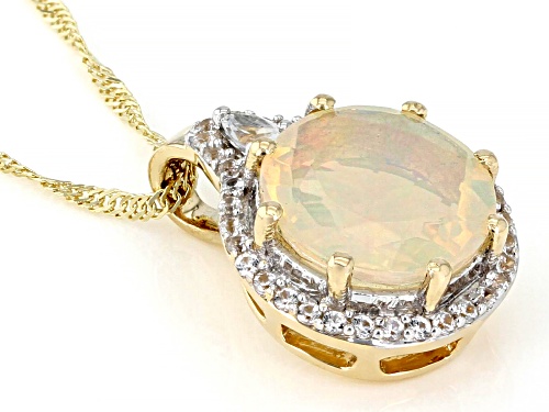 1.70ct Round Ethiopian Opal With .43ctw White Zircon 10k Yellow Gold Pendant With Chain