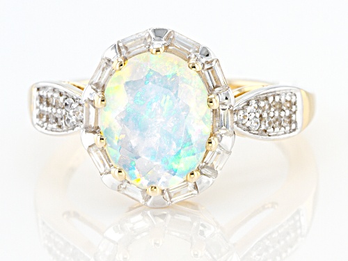 1.27ct Oval Ethiopian Opal With .87ctw Round White Zircon 10k Yellow Gold Ring - Size 8
