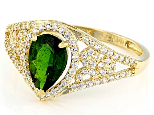 1.22ct Pear Chome Diopside with 0.69ctw Round White Zircon 10k Yellow Gold Ring - Size 7