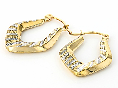 10K Yellow Gold Chevron Textured Tube Hoop Earrings