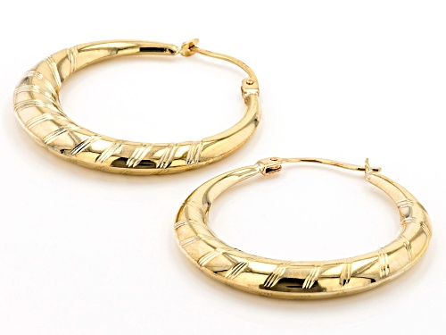 10K Yellow Gold 4.5MM-1.5MMx30MM Graduated Textured Tube Hoop Earrings