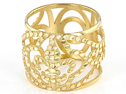10K Yellow Gold 15.8MM Diamond-Cut Fleur-de-Lis Dome Band Ring - Size 7