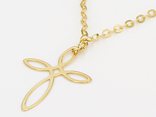 10k Yellow Gold Twisted Cross 18 Inch Plus 2 Inch Extender Necklace - Size 18
