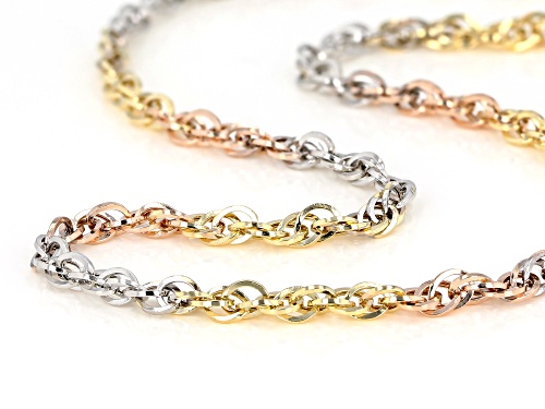 10K Yellow Gold, 10K White Gold, and 10K Rose Gold Over 10K Yellow Gold Double Cable Chain - Size 18