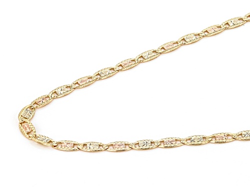 10K Yellow Gold and 10K White Gold, 10K Rose Gold  2MM Valentino 18 Inch Chain - Size 18