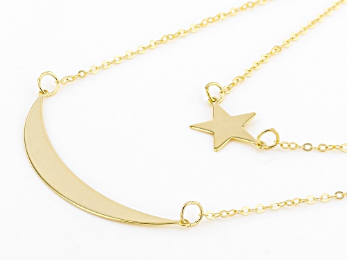 10K Yellow Gold Multi-Row Moon and Star Necklace - Size 18