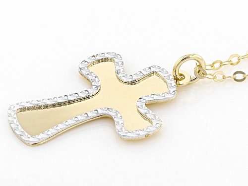 10K Yellow Gold with Rhodium Accents Cross Necklace - Size 20