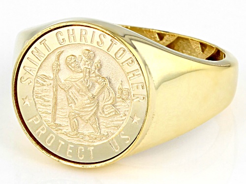 10K Yellow Gold Saint Christopher Signet Ring - Size 8