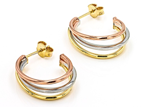 Splendido Oro™ 10k Yellow Gold, 10k Rose Gold and Rhodium Over 10k White Gold Tube Hoop Earrings
