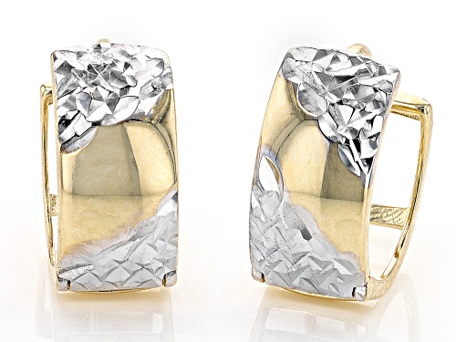 10k Yellow Gold Two-Tone Diamond-Cut Huggie Earrings