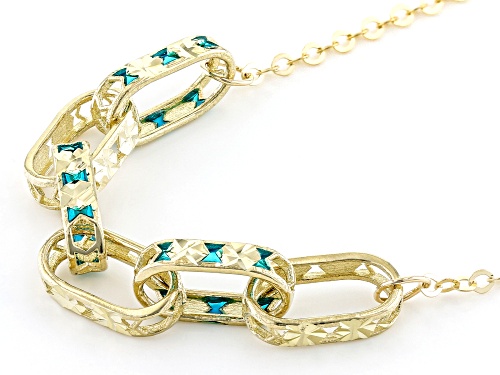10k Yellow Gold Light Blue Enamel Paperclip Necklace - Size 21
