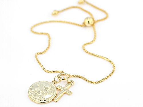 10k Yellow Gold Angel & Cross Charm Bolo Bracelet - Size 9