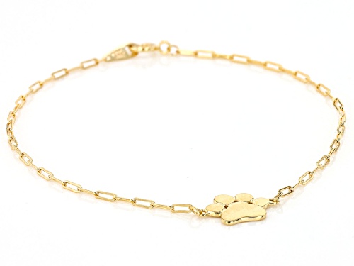 10k Yellow Gold Paw Print Charm Paperclip Link Bracelet - Size 7.25