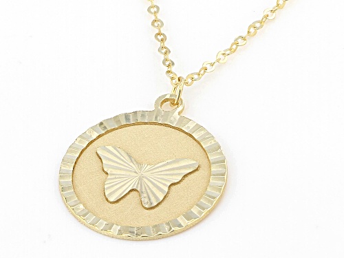 10k Yellow Gold Diamond-Cut Butterfly Disc 18 Inch Necklace - Size 18