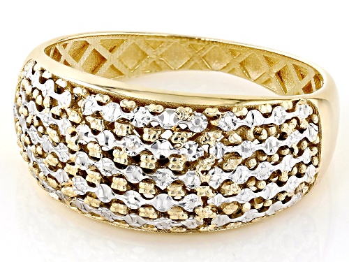 10k Yellow Gold & Rhodium Over 10k Yellow Gold Diamond-Cut Dome Ring - Size 6