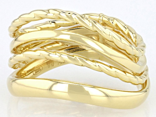 Oro Divino 14k Yellow Gold With a Sterling Silver Core Polished & Textured Multi-Row Waved Ring - Size 8