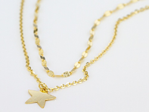 10k Yellow Gold Multi-Row Star 16 Inch Plus 4 Inch Extender Necklace - Size 16